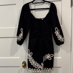 H&M Black Dress with White Embroidery Sleeves ze Medium